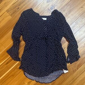 Motherhood Maternity Navy and White Polka Dot Top